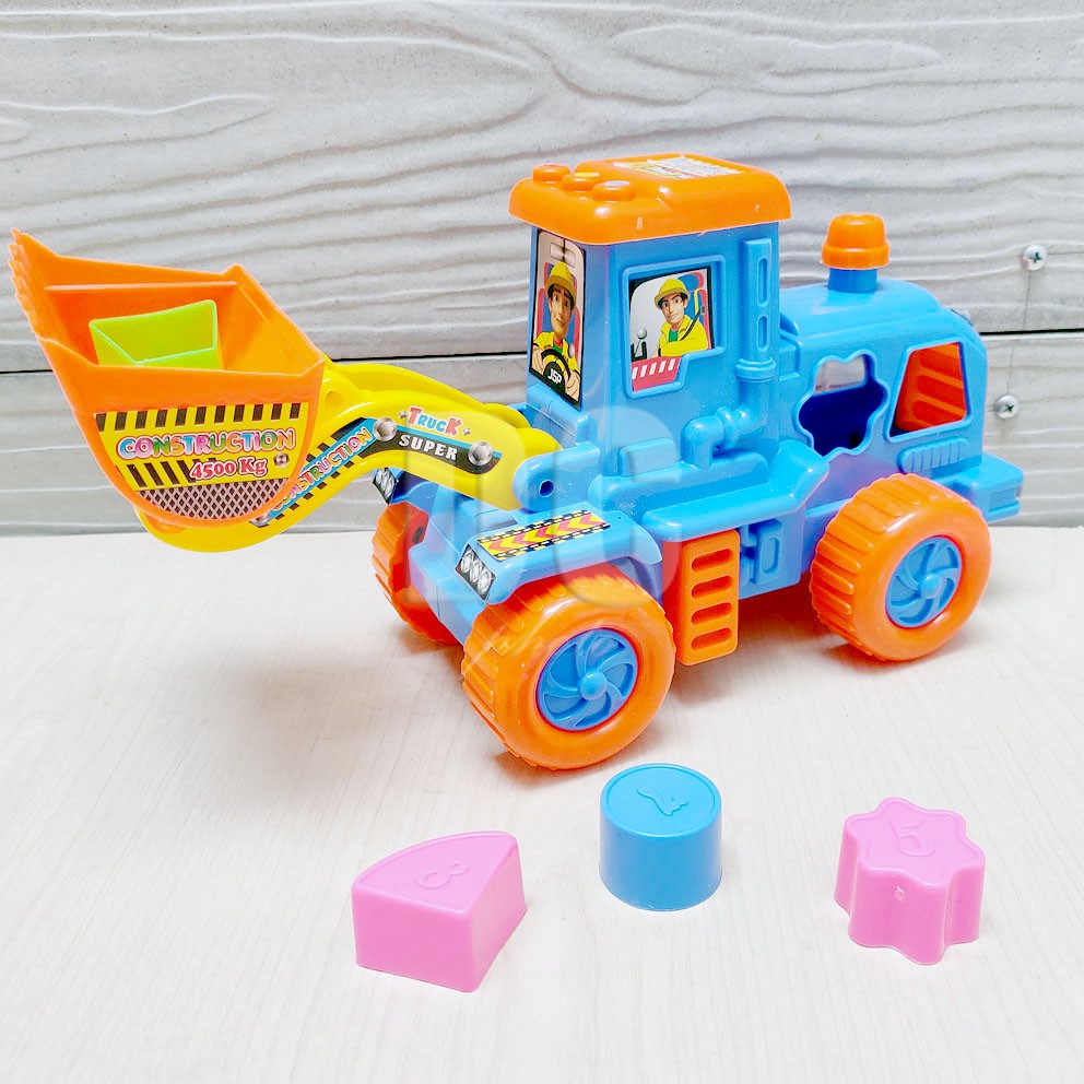 Construction Truck Puzzle Mainan Blocks Truk Konstruksi Bentuk Warna Crane Loader Fork Shape Color