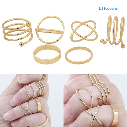 6pcs / Set Cincin Knuckle Midi Model Spiral Slim Warna Emas Untuk Wanita