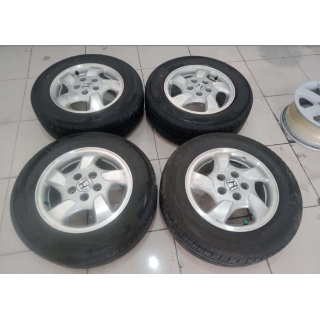 Velg Mobil Bekas Ori Copotan STD STREAM RING 15 Lubang 5X114 Lebar 6 SILVER + Ban DUNLOP 205 65 R15 