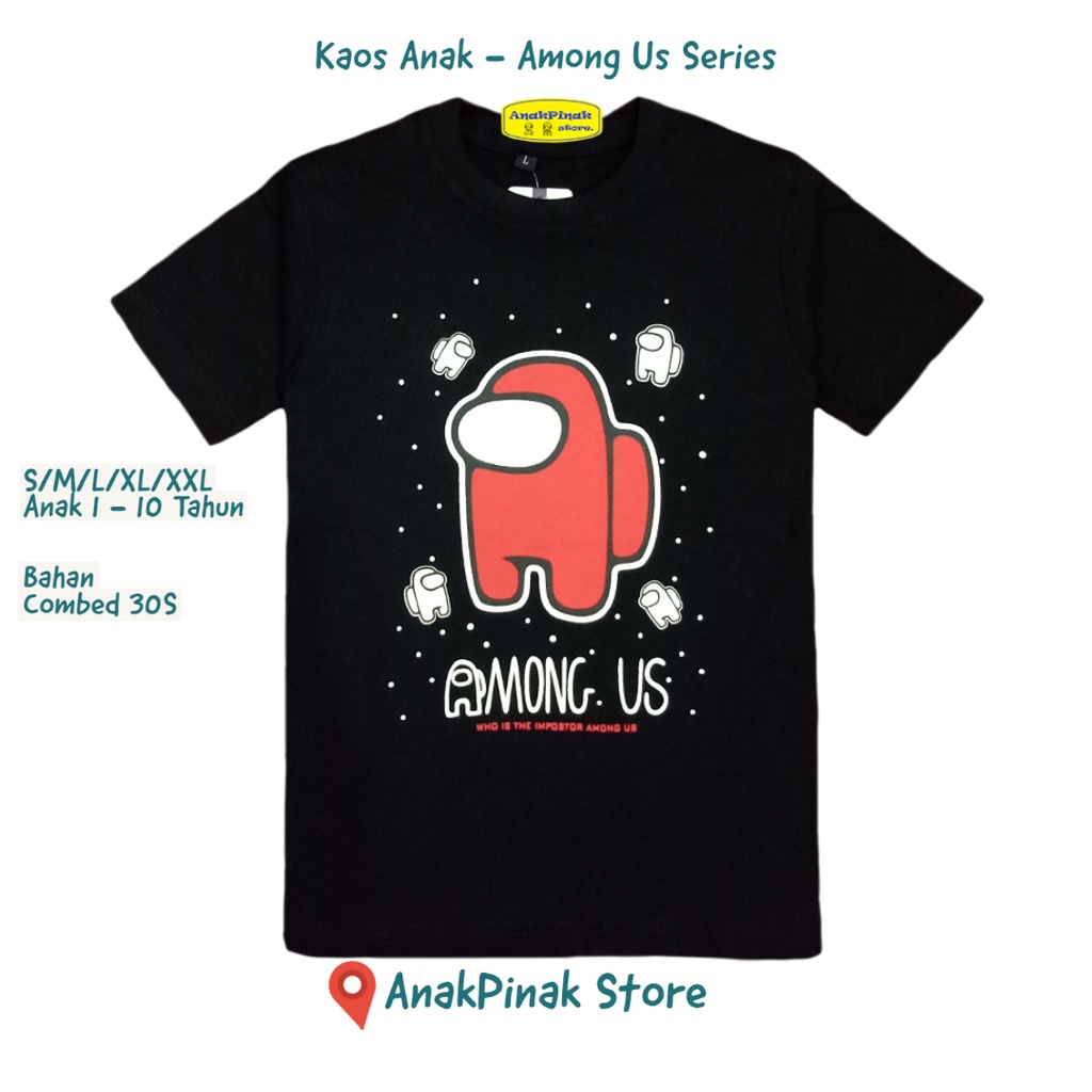 Kaos Anak Distro motif Among Us harga grosir kualitas premium ukuran 1 - 10 Tahun - Warna Hitam - An