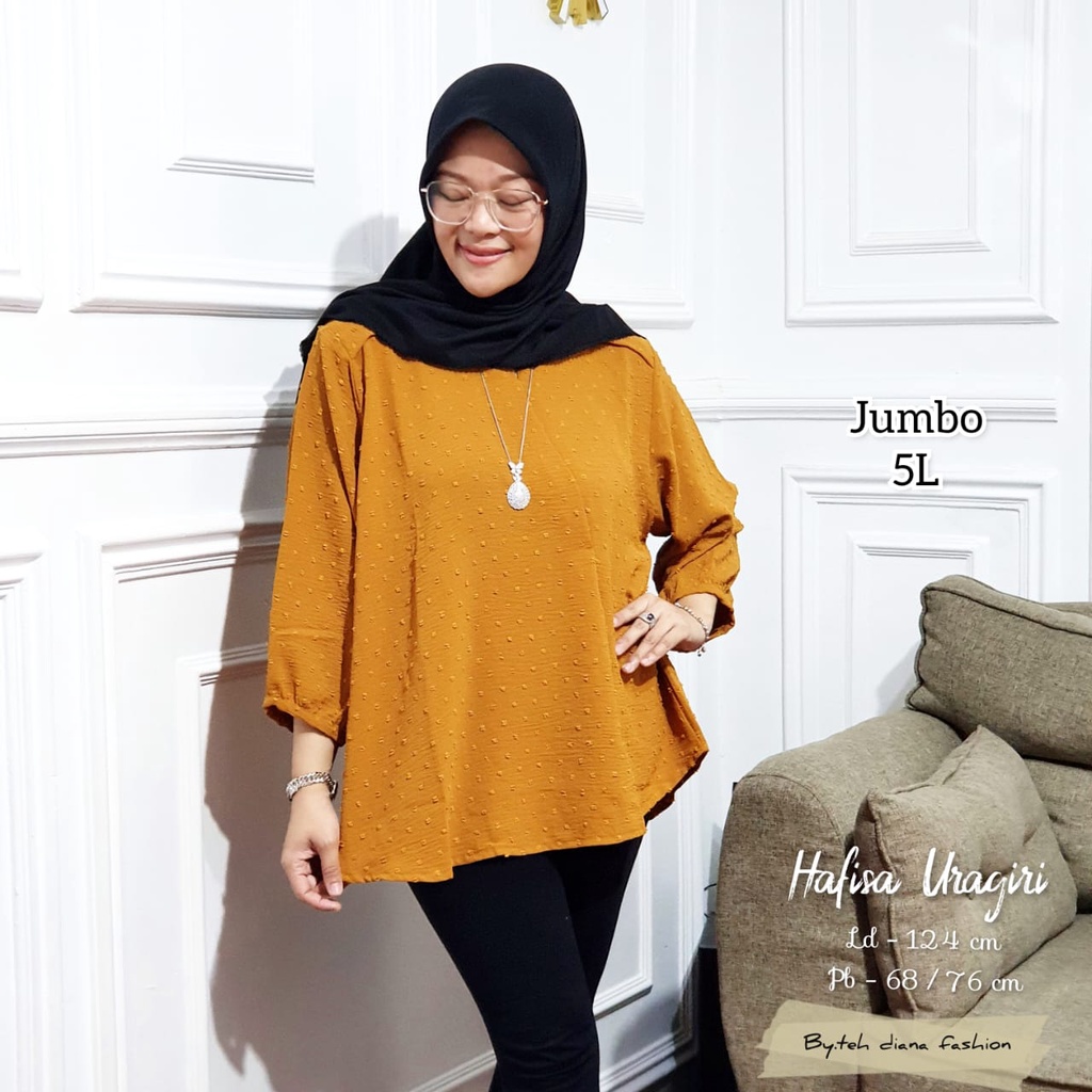 Atasan Wanita Jumbo / Baju Atasan Wanita Jumbo / Blouse Wanita Jumbo Hafisa Crinkle Doty Import Hight Quality Ld 124-3
