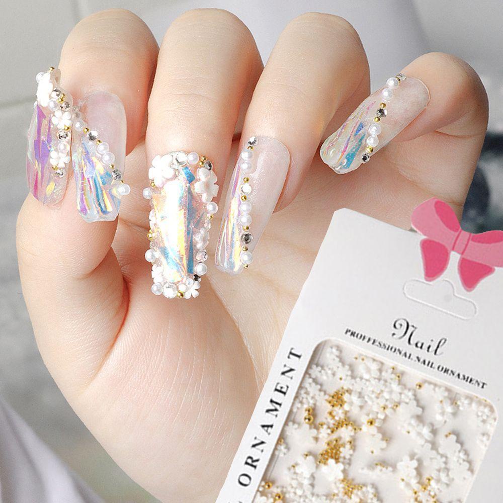 Mxbeauty Perhiasan Bunga Nail Art Elegan Pesona Bola Baja DIY Hiasan Nail Art