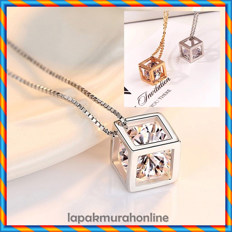 KALUNG STAINLESS LIONTIN KOTAK KUBUS - KALUNG STAINLESS WANITA KUBUS   - KALUNG LIONTIN