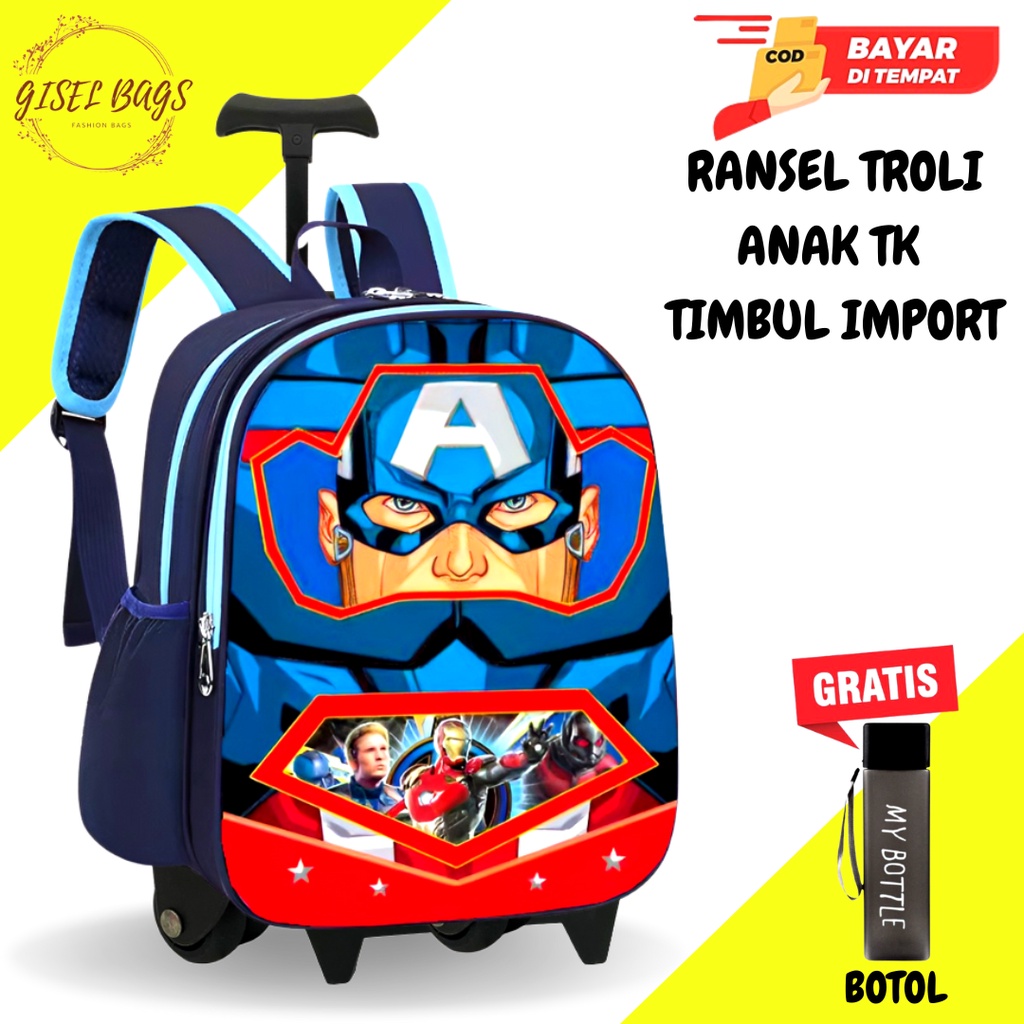 Tas troli anak laki laki tk gambar timbul karakter superhero