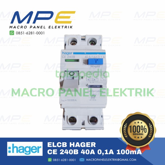 Elcb / Rccb / Rcbo Hager Ce 240B Ce240B 40A 2P 0,1A 100Ma Original