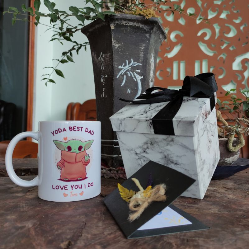 Custom Name Best Dad Ever, Fathers day Gift, Yoda Best Dad Mug, Exclusive Hardbox Marble