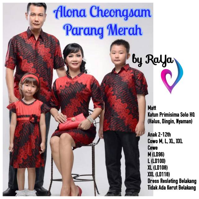 Sarimbit batik Alona Cheongsam seragam batik keluarga couple batik family dress batik Imlek anak