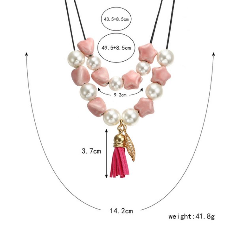 BISA COD Kalung Rantai Panjang Liontin Mutiara Rumbai Pink Necklace Lucu