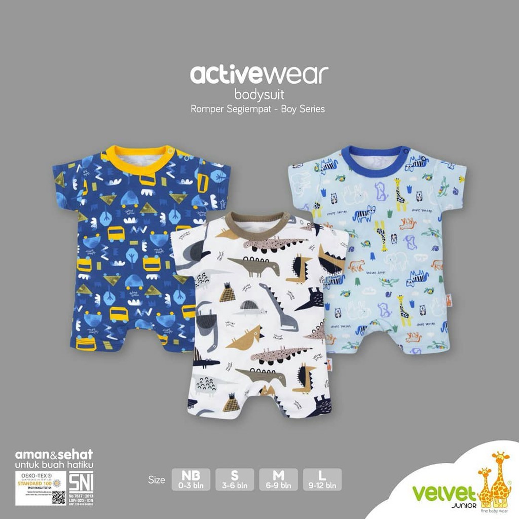 Velvet Junior Activewear Bodysuit Romper Segitiga &amp; Segiempat Boy Edition