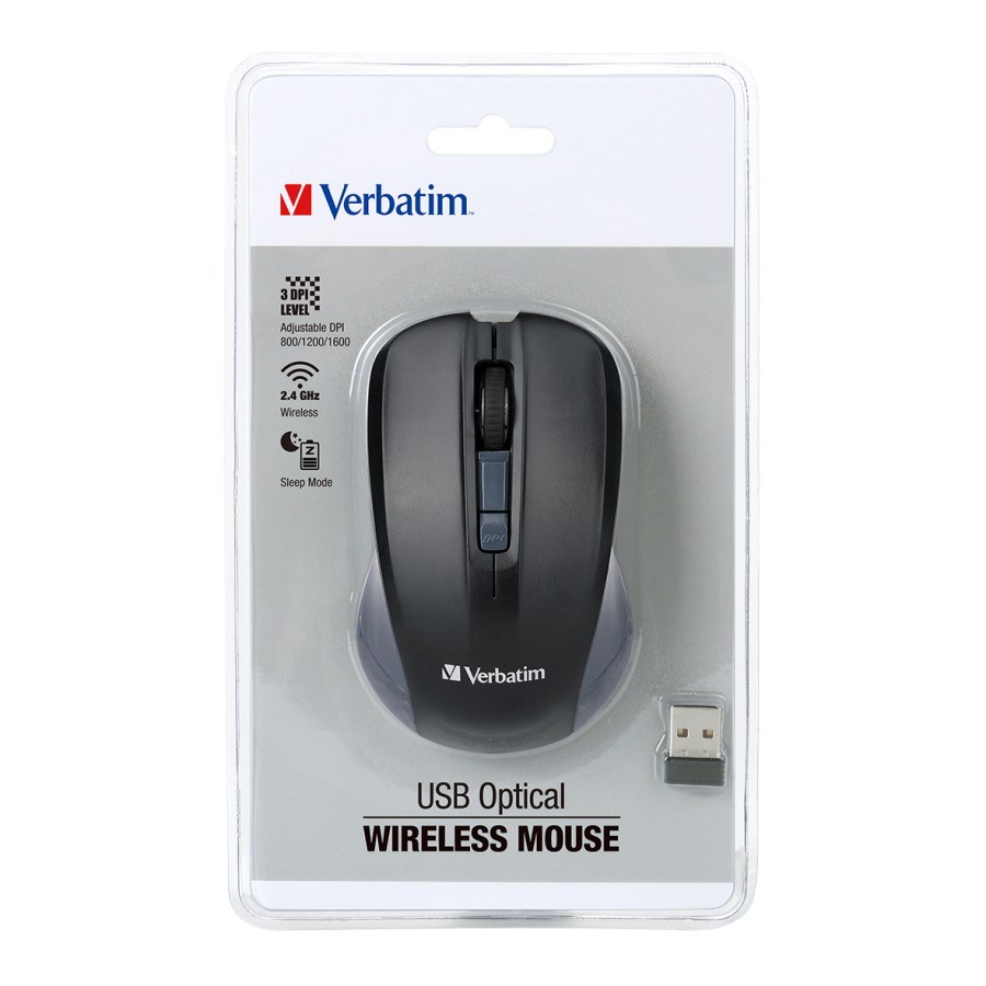 Mouse Verbatim Wireless Optical 1600DPI - Black Grey (66629)