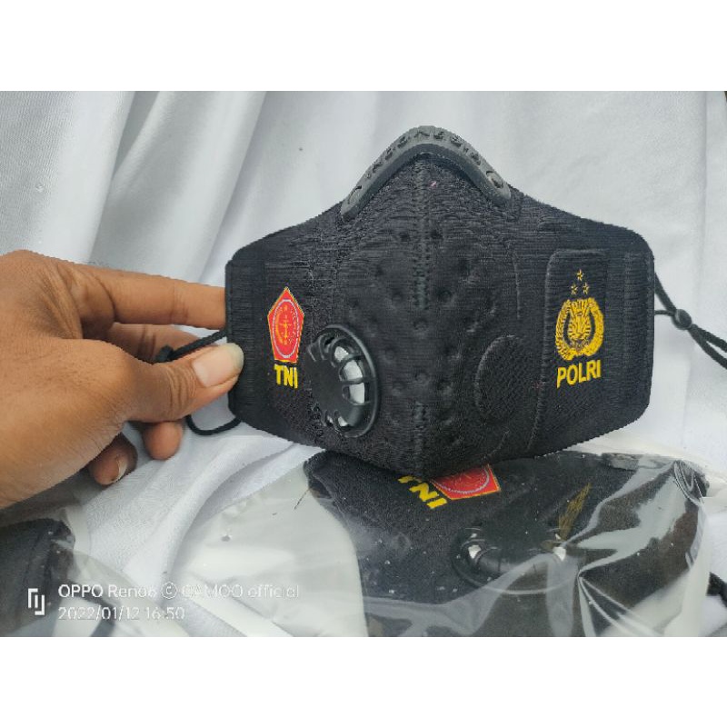 Masker CAMOO RESPIRATOR 3D EMBBOS dengan filter udara TNI POLRI