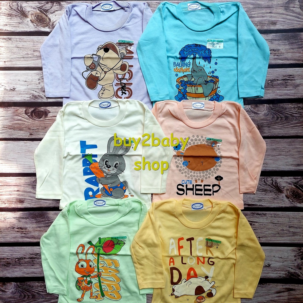 Kaos oblong panjang bayi warna motif gambar karakter DOVE isi 6 PCS