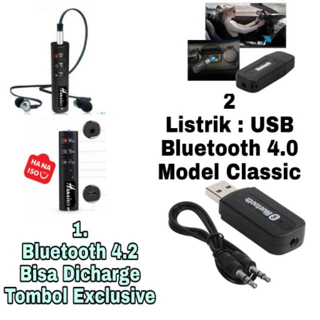 Termurah Medan Hanaiso Bluetooth Receiver V4.2  Wireless Earphone Car Audio Dongle Music Charge Rechargeable