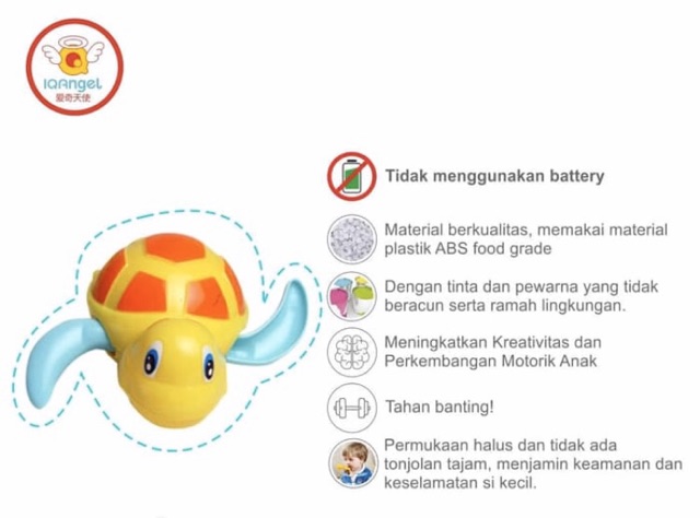 IQ Angel TURTLE Water / Bath Toys - Mainan Bak Mandi / Spa Kolam Kura Kura Air Lucu IQangel BPA FREE