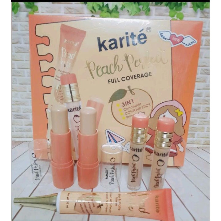 PROMO 1PAKET MAKEUP PEACH PERFECT KARITE FULL COVERAGE/ PAKET PEACH 5 IN1 NO.68089