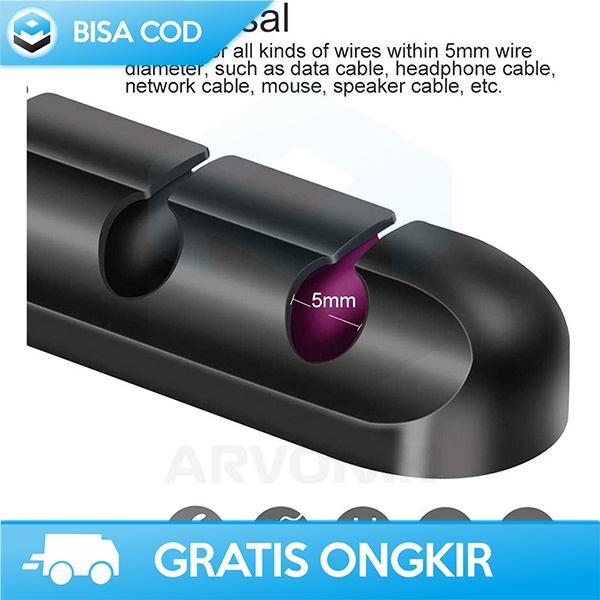 KABEL KLIP CAS HEADSET HITAM SILIKON ELASTIS ORGANIZER TEMPEL 5 HOLE