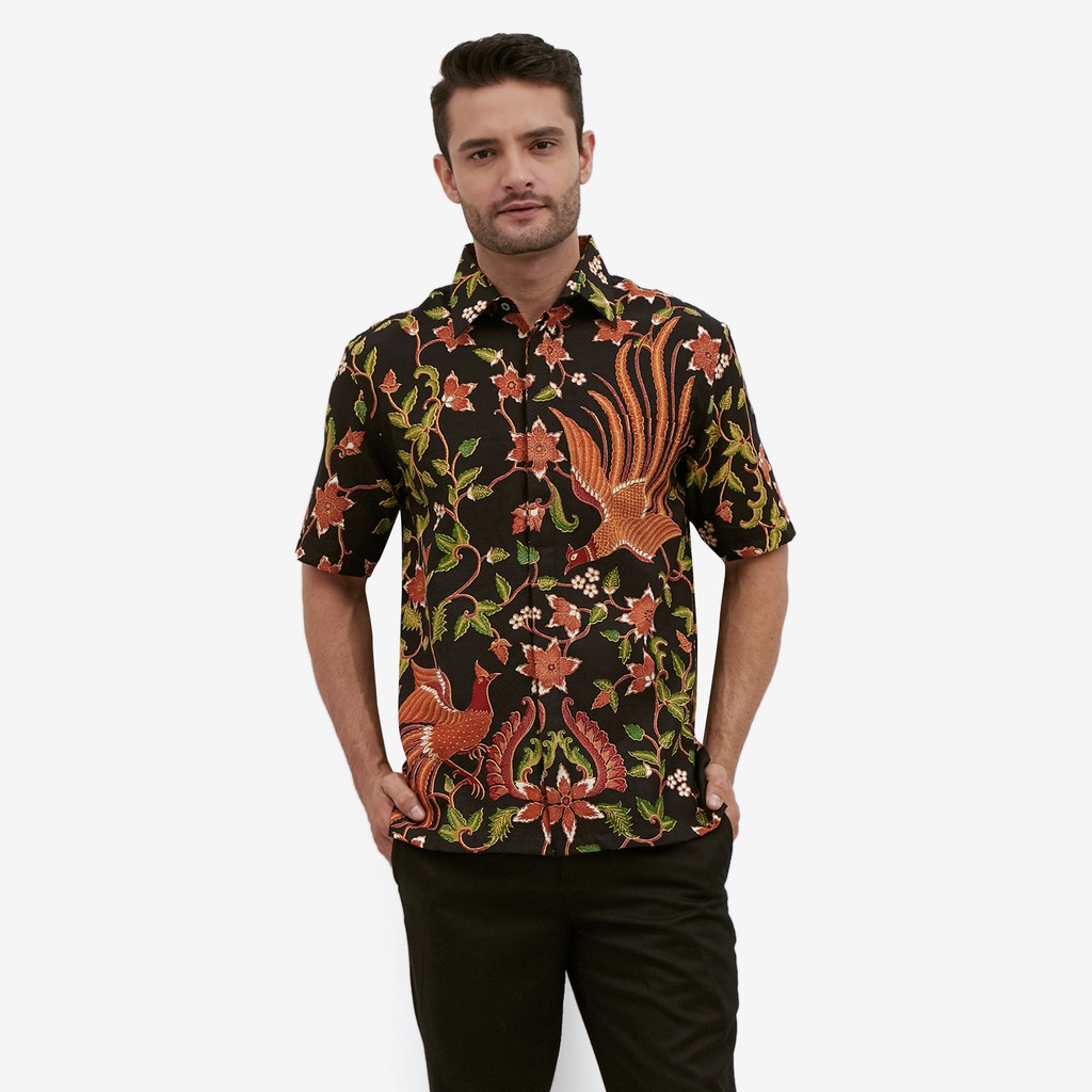 Batik Semar Kemeja Lengan Pendek Pria batik Peksi Sinanding Bunga