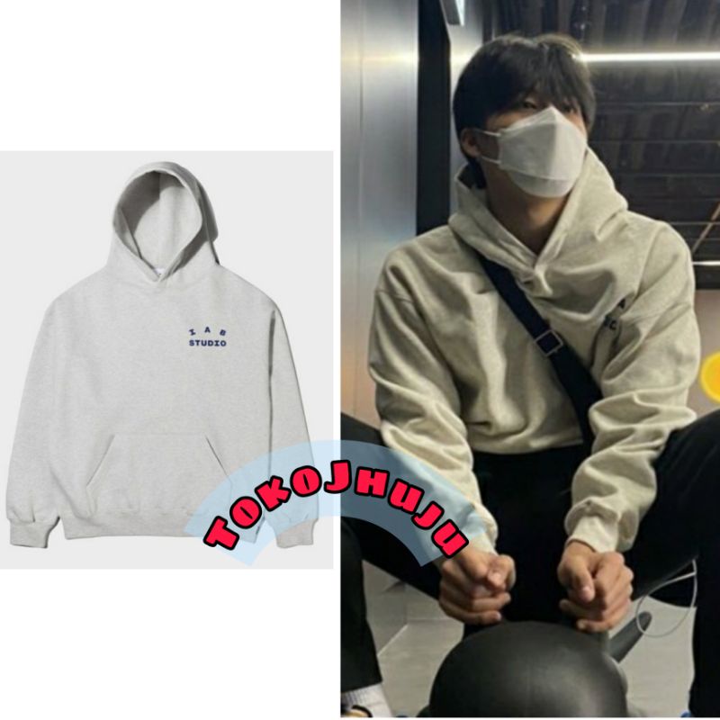 Jaket Hoodie Jumper Treasure Jeongwoo style i a b studio logo sablon biru