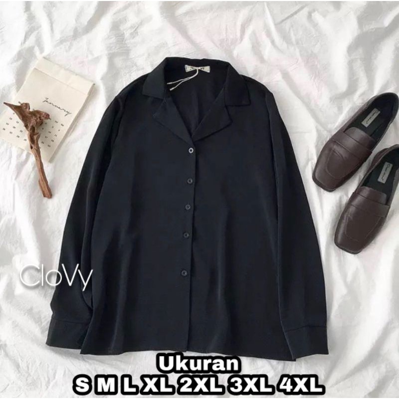 Clovy Kemeja Wanita Oversize Big Size Jumbo Size S M L XL XXL XXXL 4XL 2XL 3XL 5L Kemeja Basic Jumbo Big Size Baju Kerja Kantor Korea