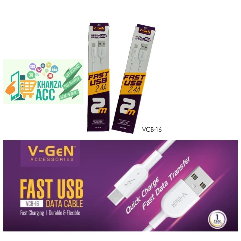KHANZAACC Kabel Data USB V-GeN VCB-16 Fast Charging Kabel Charger Micro USB VGEN