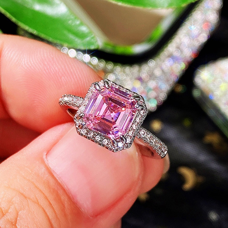 Cincin Pertunangan Desain Kunci Rendah Warna Pink Gaya Simple Dan Elegan Untuk Wanita