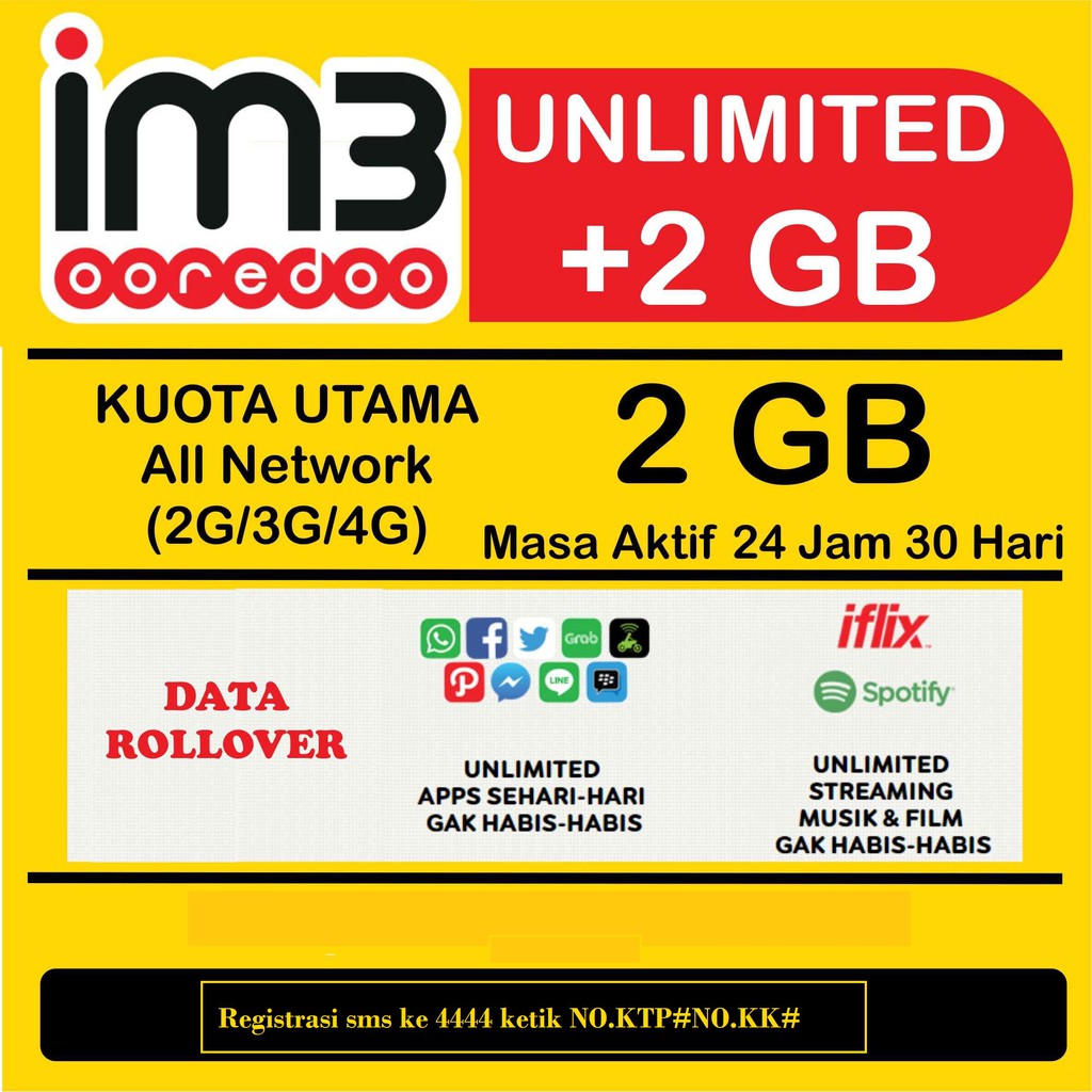 Kartu perdana paket data Indosat IM3 FREEDOM UNLIMITED 2 GB | Shopee Indonesia