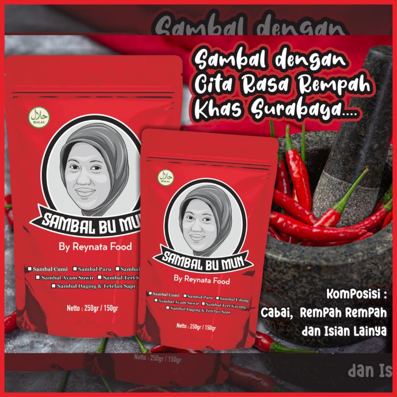 sambal paru /sambal cumi bu mun/150 gram/kemasan jumbo/by reynata.food