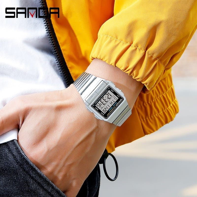 TERLARIS SANDA 2007 Jam Tangan Pria Digital Sport EL Backlight Tali Stainless Shockproof Anti air