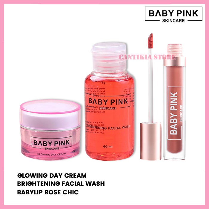 Glowing Day Cream & Brightening Facial Wash & Babylip Rose Chic Baby Pink Skincare Original BPOM