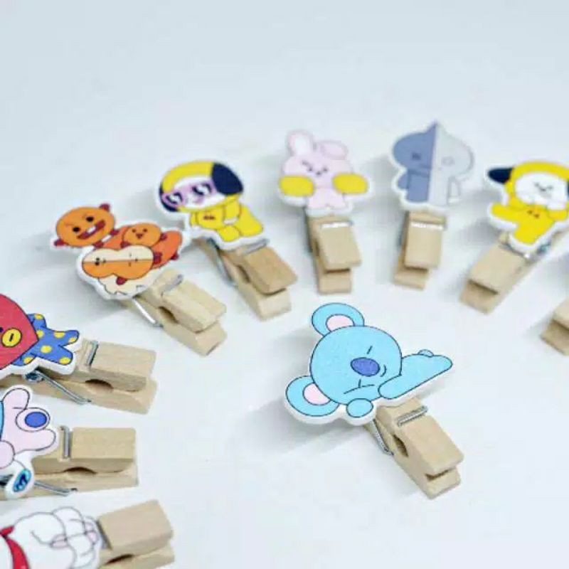 10 pcs Jepitan Foto BTS/ BT21 Polaroid Gantungan Kayu Wooden Clip 1 set  dan tali