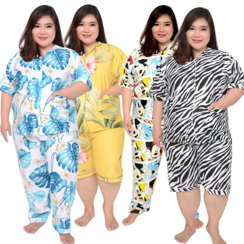 PIAMA WANITA JUMBO HOTPANT CELANA PENDEK SET BAJU TIDUR PIYAMA PAJAMAS BIG SIZE LD 130 140 150 160