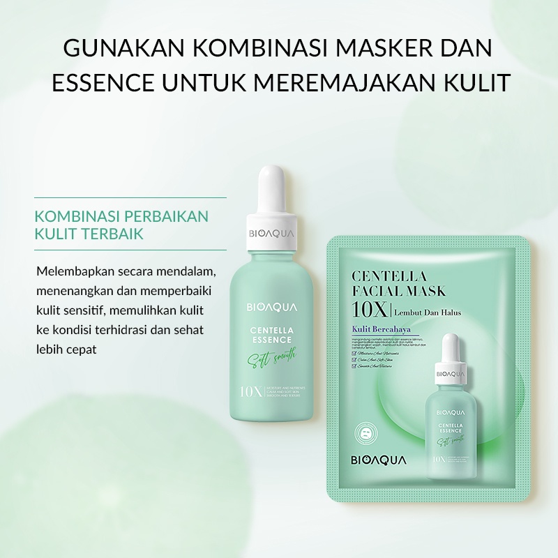 BioAqua Bio Aqua 10X Centella Moisturizing Essence Serum 30ml/50ml Menenangkan dan memperbaiki kulit sensitif dan kemerahan