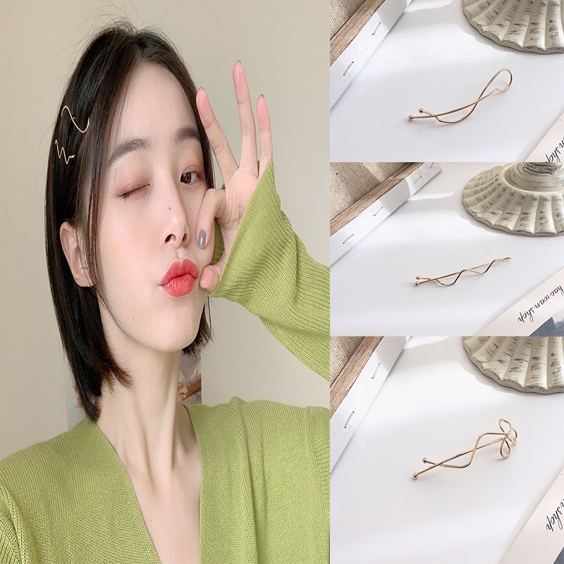 3Pcs Jepang Sederhana Satu Karakter Kurva Desain Tidak Teratur Jepit Rambut Poni Klip untuk Wanita