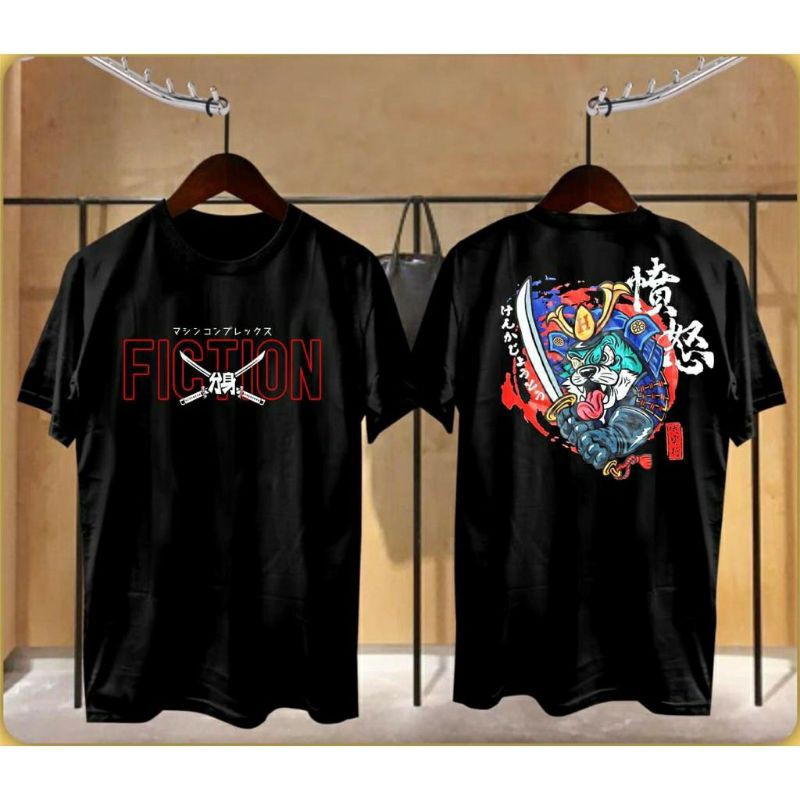 Fourfashion Kaos Pria Kaos Distro FICTION SAMURAI Black FN235