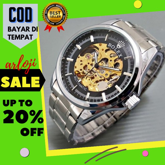 Jam Tangan Pria Rolek Automatic Transparan Cowok Anti Air Rantai Terbaru Mewah Murah Casual Original