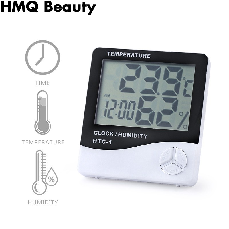 Alat Pengukur Kelembaban Suhu Digital LCD Eyelash Dengan Jam HTC-1 Hasil Cangkok Bulu Mata Extension Alat Hygrometer Weather Station