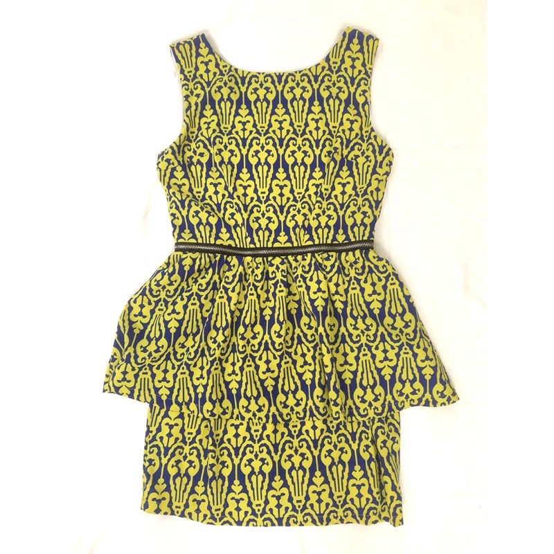 Dress wanita peplum batik kuning preloved