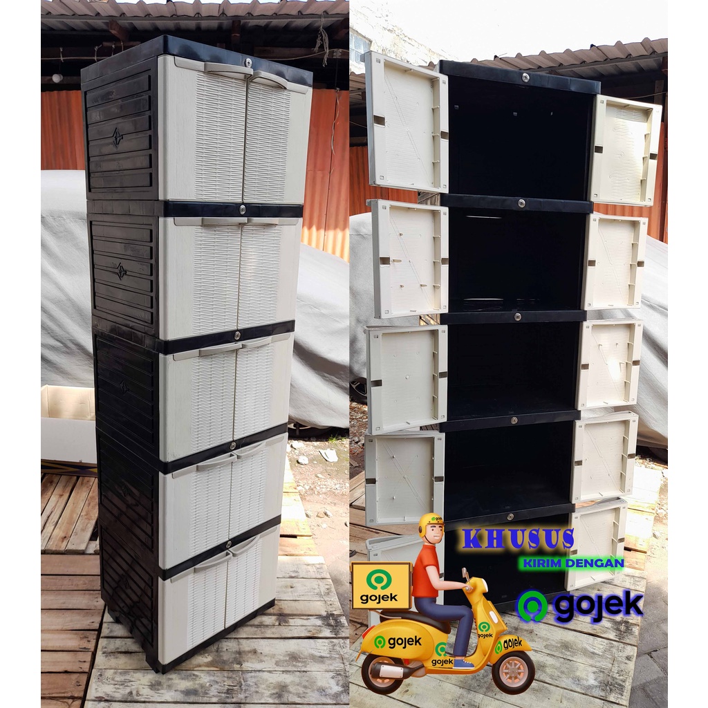 LEMARI PLASTIK new AQUOSE MINI POLOS SUSUN 5 + KACA MURAH SURABAYA