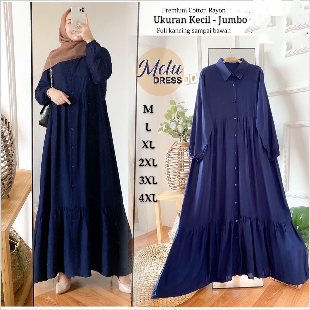 Meta Dress/Gamis Terbaru Moderen/Gamis Jumbo Polos/Ukuran kecil sampai Jumbo/Muat sampai BB 100kg