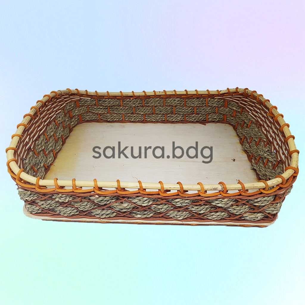 

K5L - Keranjang Rotan Nampan Persegi Segres L 40x26x8 cm Multifungsi untuk Seserahan Hampers Parcel Dekorasi dan Penyimpanan Estetik Alas Triplek Natural