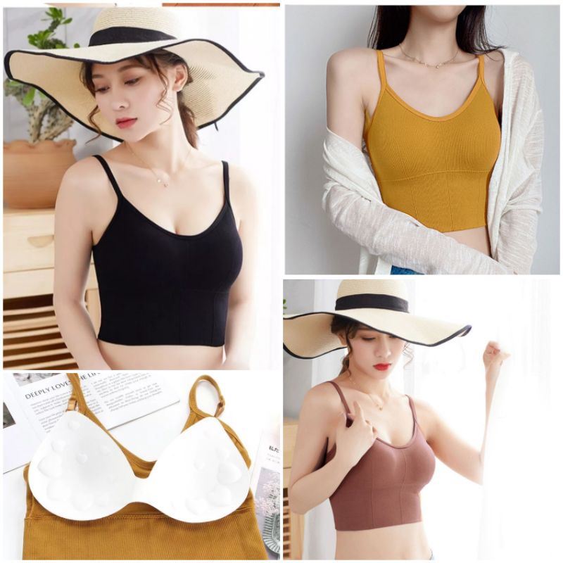 Tank Top Bra Wanita Sport Bra Sexy Punggung Terbuka Tali kecil kawat Bralette