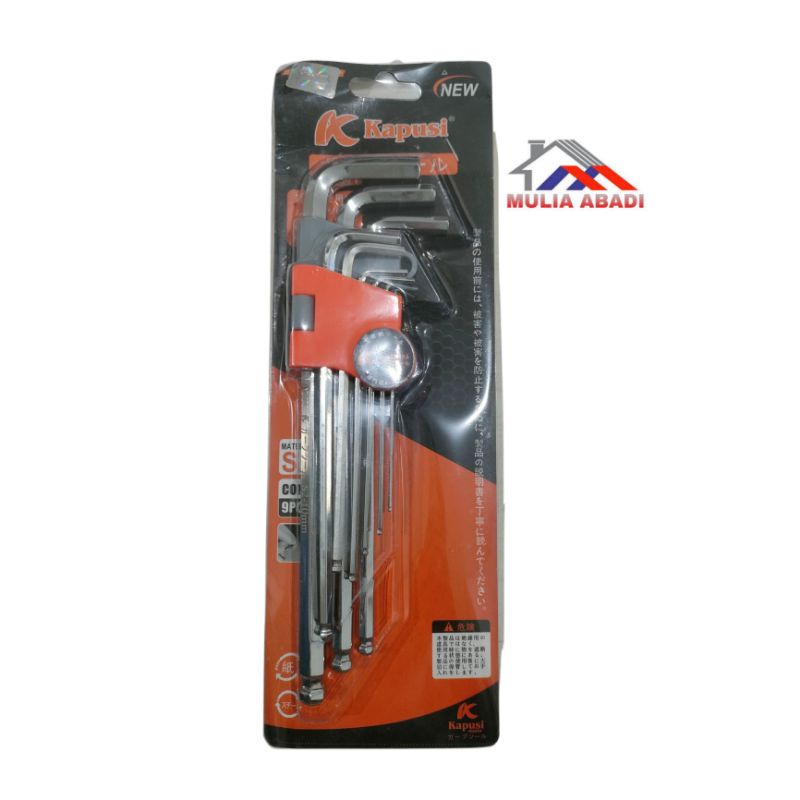 KUNCI L BALL POINT KAPUSICROME/KUNCI L PANJANG POINT 9PCS KAPUSI