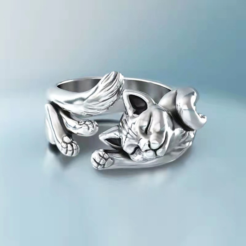 Unisex Fashion Simple Cute Fortune Cat Shape Rings / Vintage Smooth Fine Thin  Finger Ring /  Elegant  Sliver Colour Party Rings