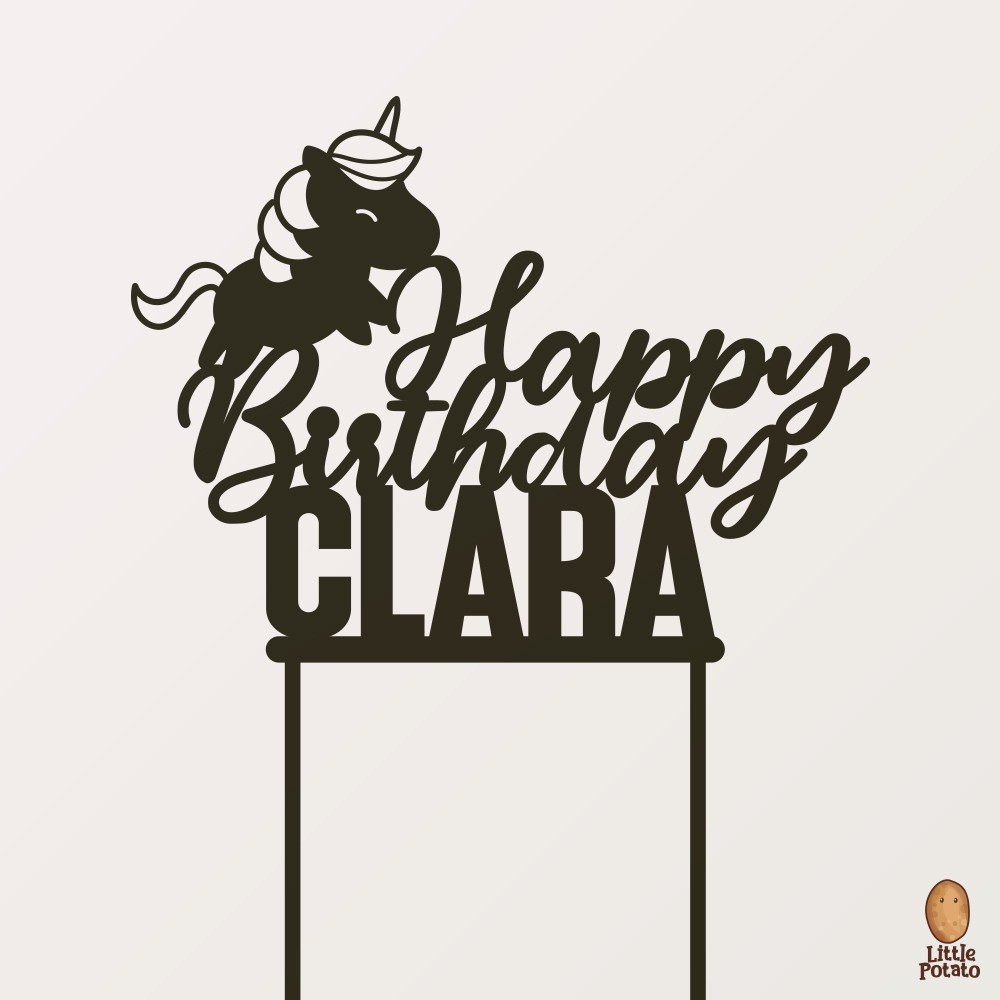 Custom Cake Topper (Tusukan Kue) - Happy Birthday [Unicorn]