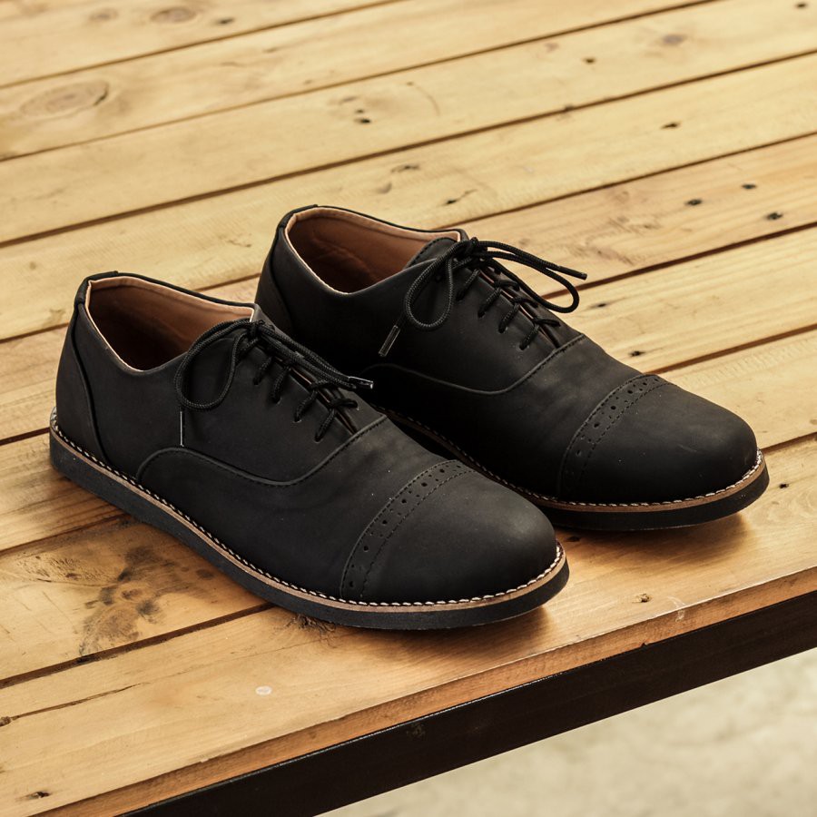 OXFORD LV BLACK Sepatu Formal Pantofel Pria hitam
