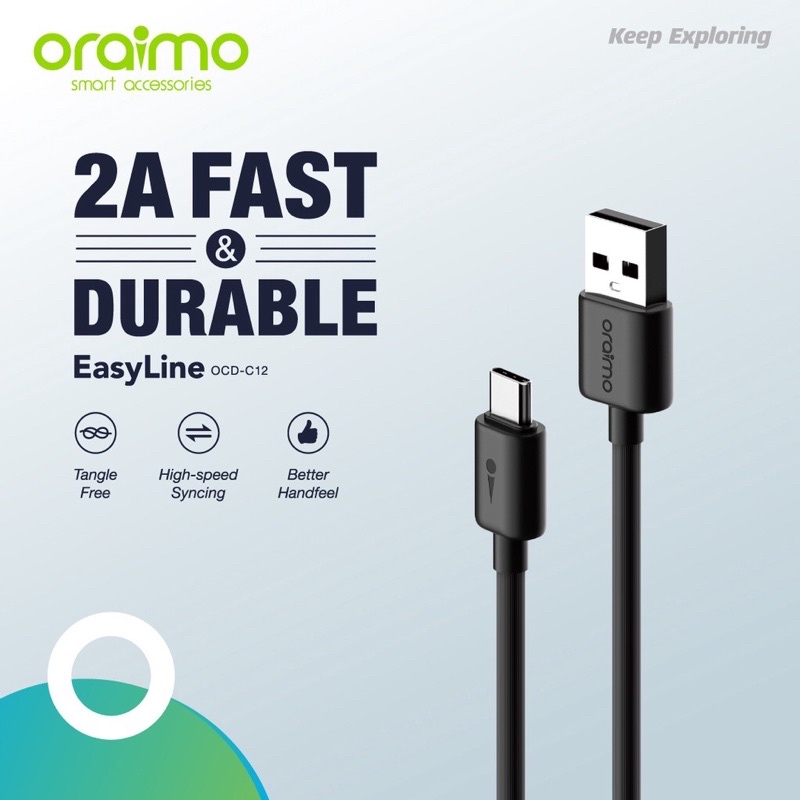 Oraimo OCD-C12 Kabel Data Type-C Android Cable 2A Fast &amp; Durable - Garansi 1 Tahun