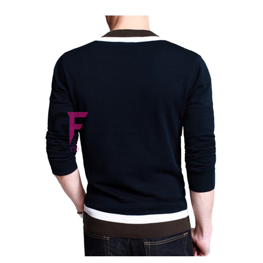 GIOFLO Mens Outfits Long Sleeves Fashion Style Sweater Navy / CAR 619