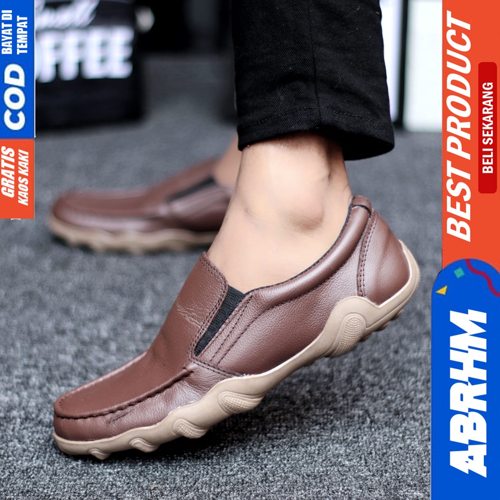 Abrhm Baran - Sepatu Formal Casual Pria Pantofel Kulit Asli Kerja Hitam