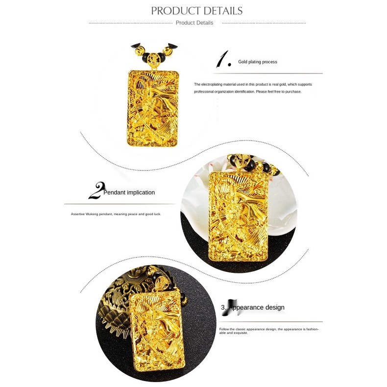 Kalung Rantai Emas Asli Kadar 375 Dengan Liontin Sun Wukong Untuk Pria