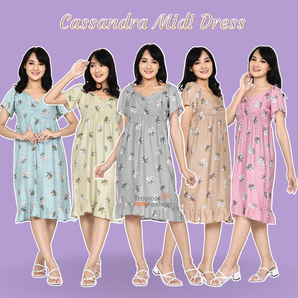 Cassandra Midi Dress Bahan Rayon Premium Untuk Remaja dan Dewasa Termurah Dan Kekinian